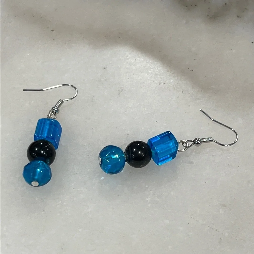 Artisan Blue and Black Glass Beaded Earrings